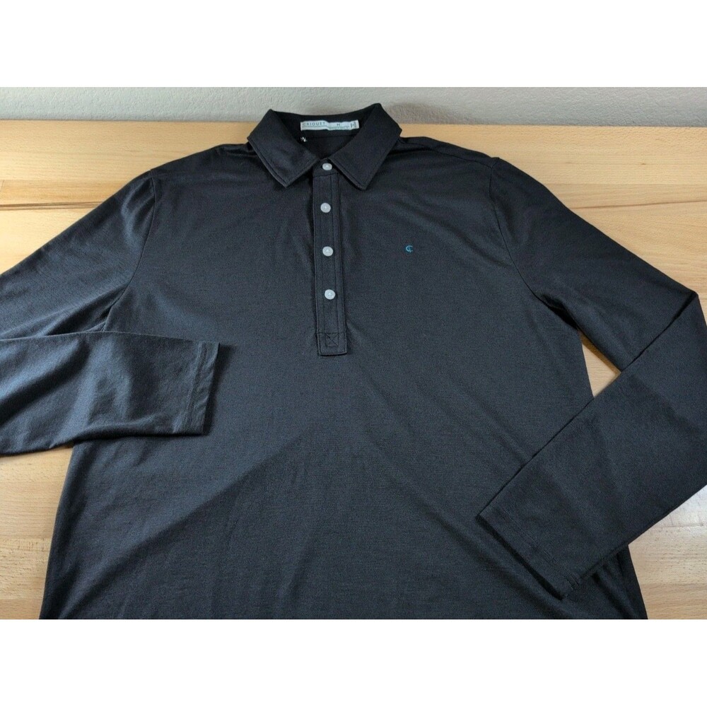 Criquet Long Sleeve Polo Shirt Mens Medium Black Pique Casual